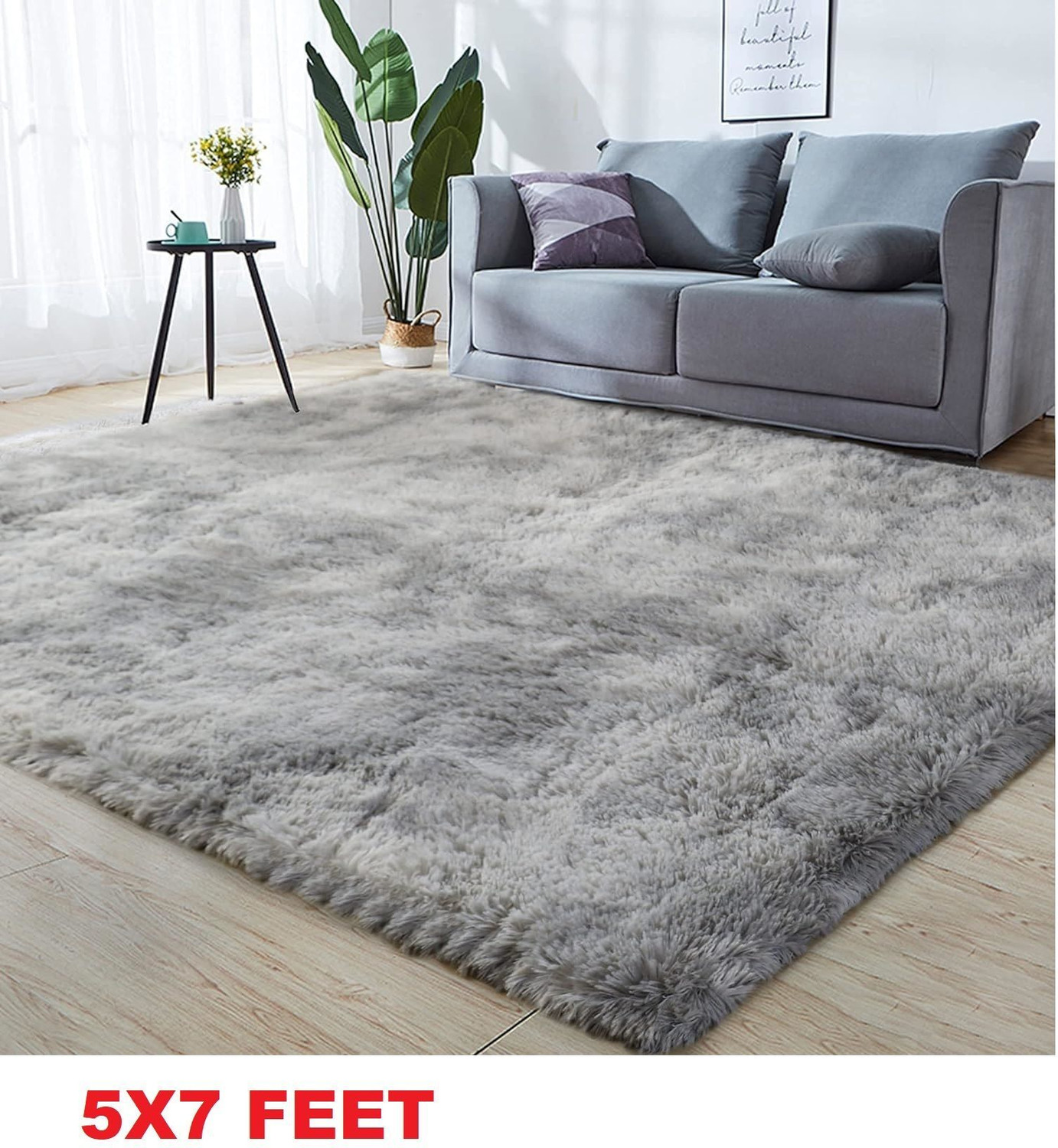 Image of KAYNAT CARPET 150 cm X 210 cm Polyester Carpet (Rectangle, Silver, Grey)