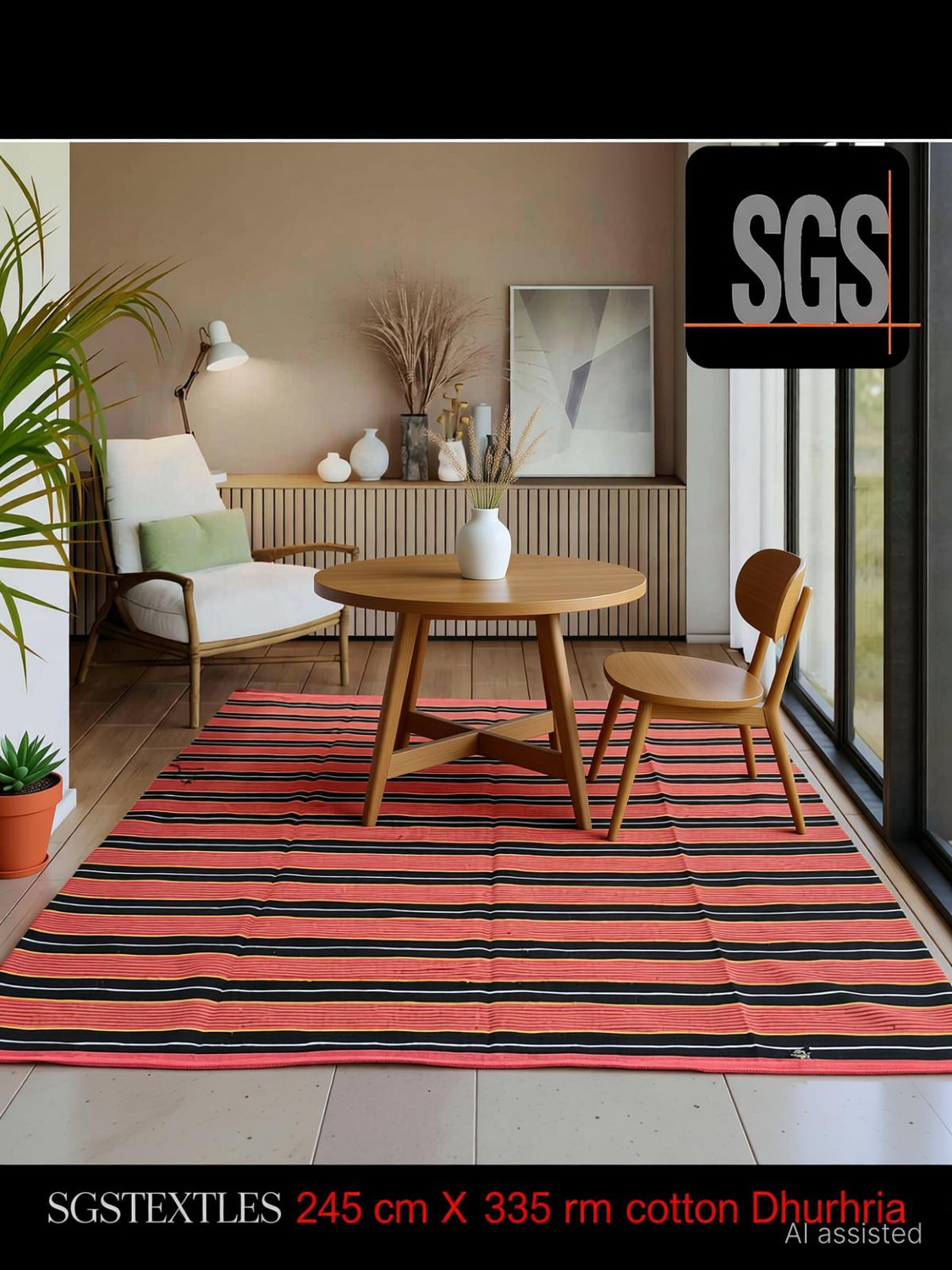 Image of SGSTEXTILES 245 cm X 335 cm Cotton Dhurrie