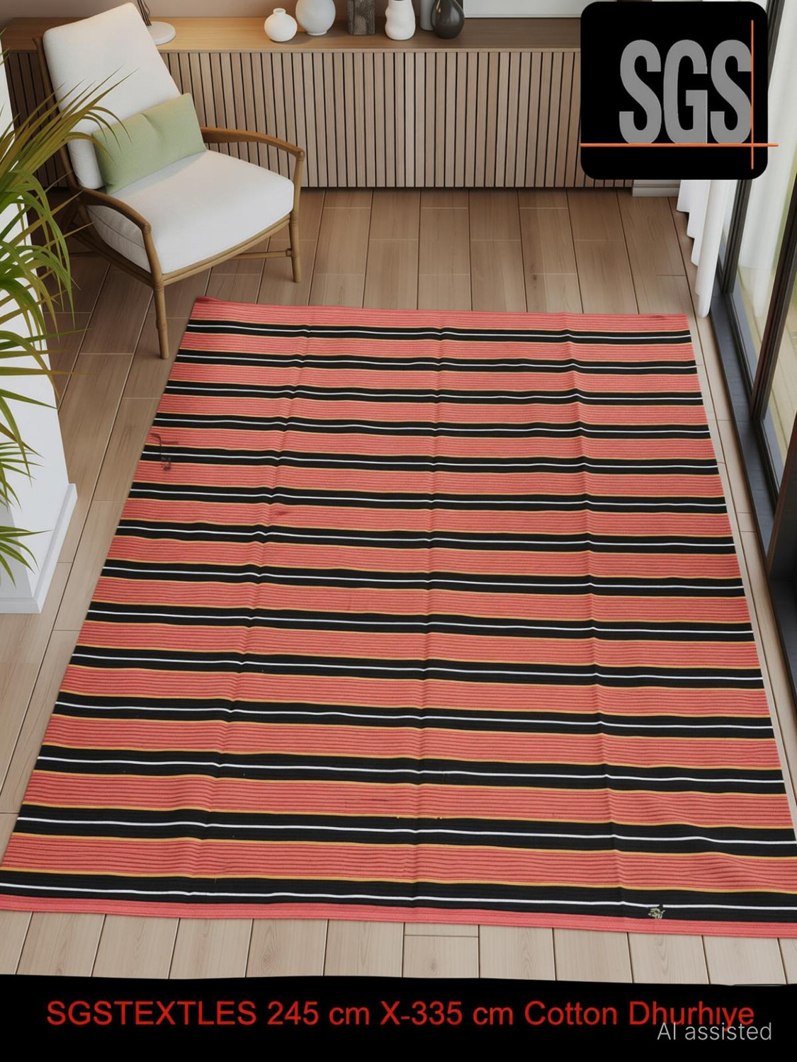 Image of SGSTEXTILES 245 cm X 335 cm Cotton Dhurrie