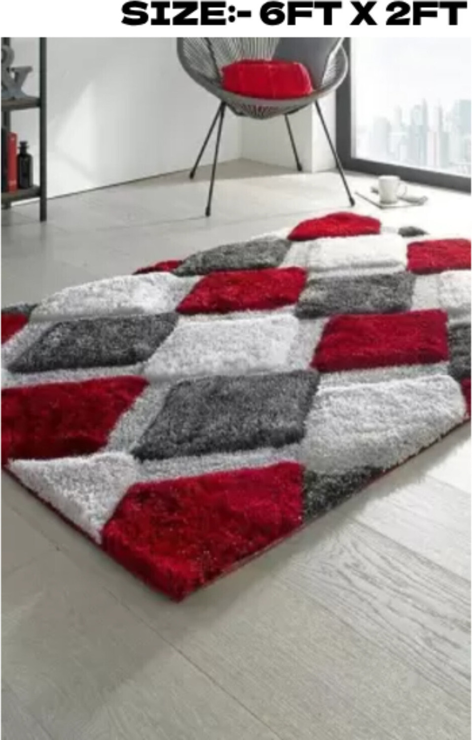 Image of RM Handloom 6 cm X 2 cm Polyester Carpet (Rectangle, Multicolor, White, Red)
