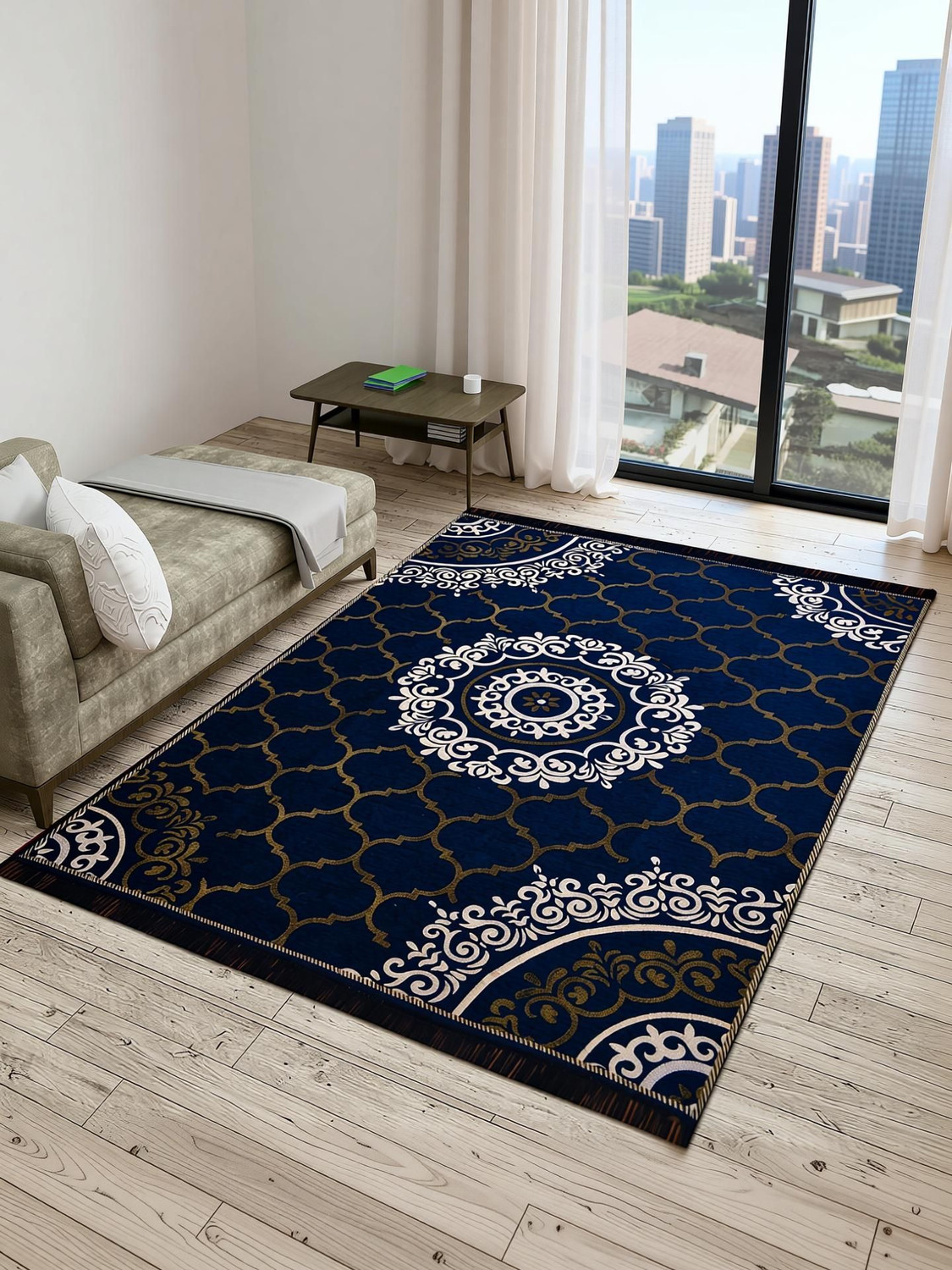 Image of NCS 5 cm X 7 cm Velvet Carpet (Rectangle, Dark Blue)