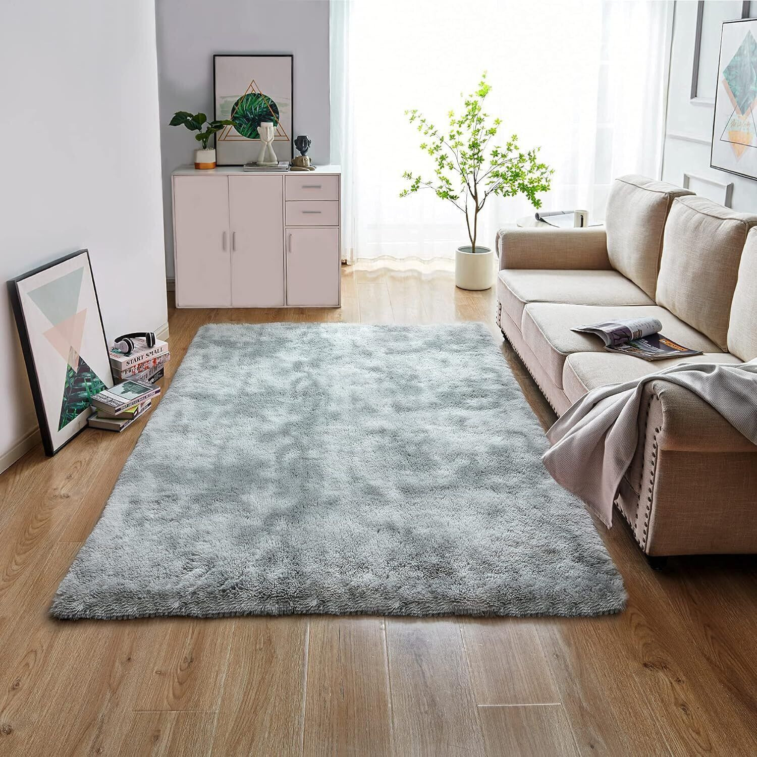 Image of KAYNAT CARPET 150 cm X 210 cm Polyester Carpet (Rectangle, Silver, Grey)