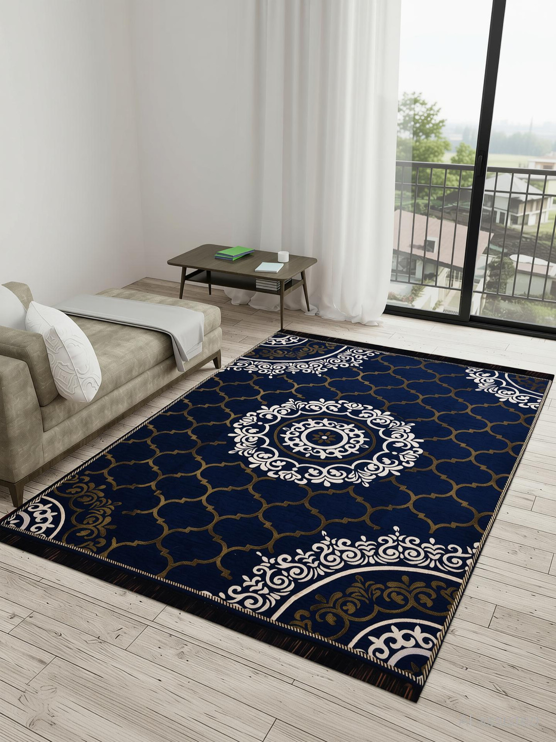 Image of NCS 5 cm X 7 cm Velvet Carpet (Rectangle, Dark Blue)