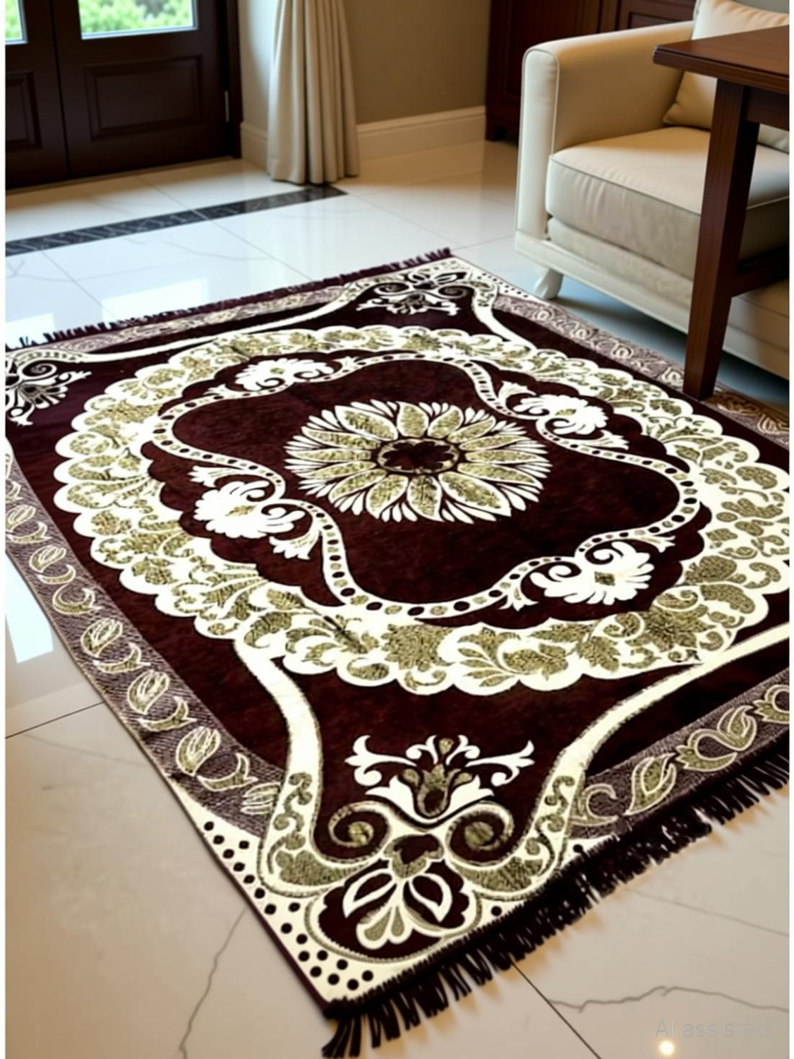 Image of JUSTWAY 5 ft X 7 ft Chenille Carpet (Rectangle, Brown)