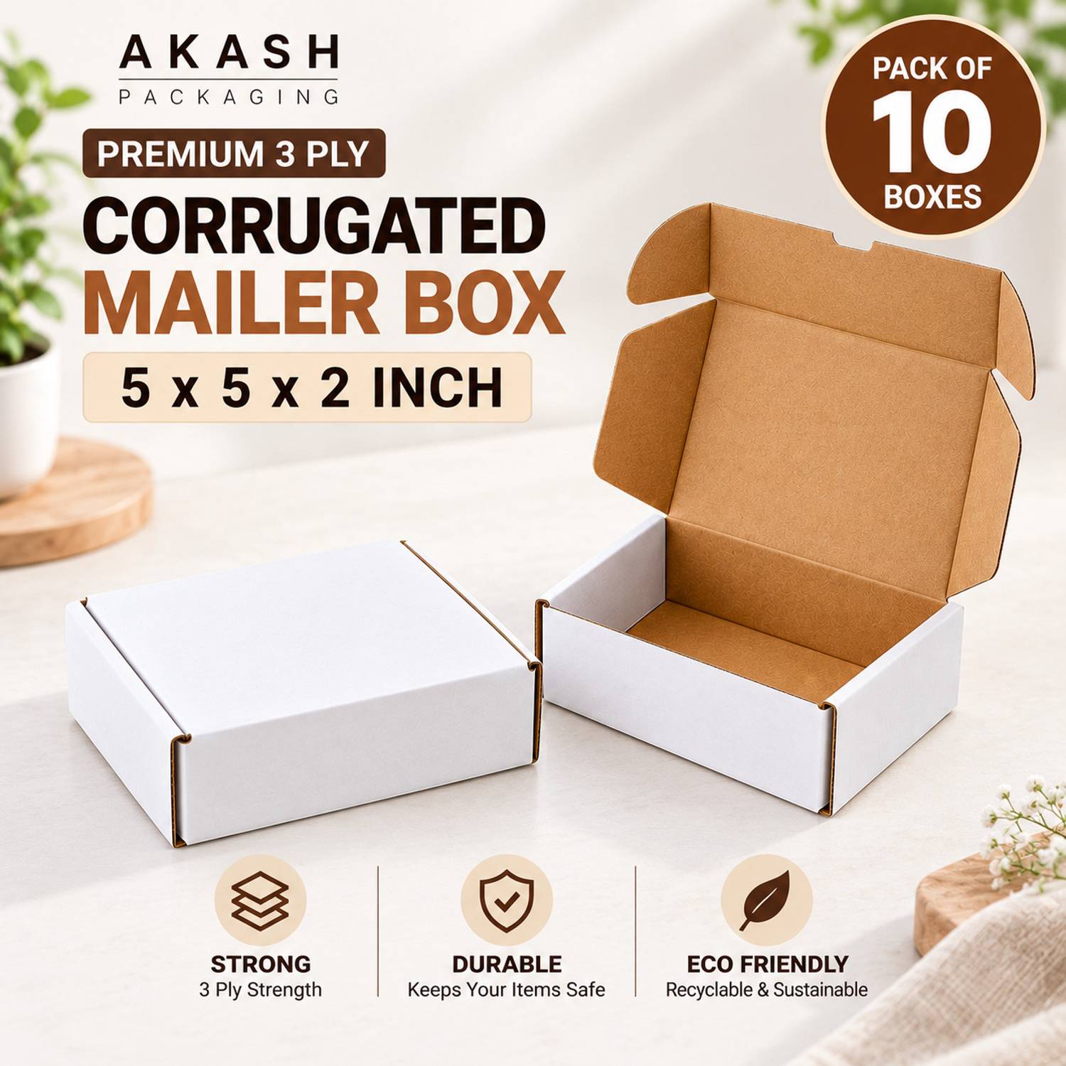 Akash Corrugated Cardboard 3 Ply 5x5x2 Inch White Packing Box for Gifts, Jewellery & E-Commerce Packaging Box