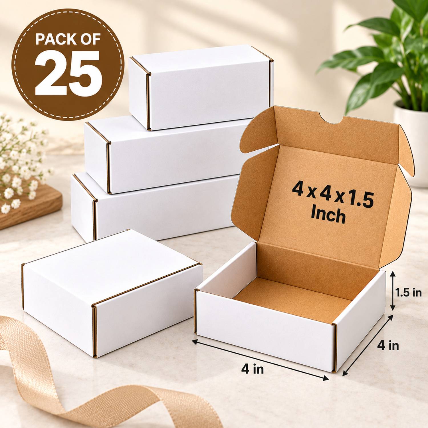 Akash Corrugated Cardboard 3 Ply 4x4x1.5 Inch Packing Box for Jewellery|Gifts |Ecommerce|Small Items Packaging Box