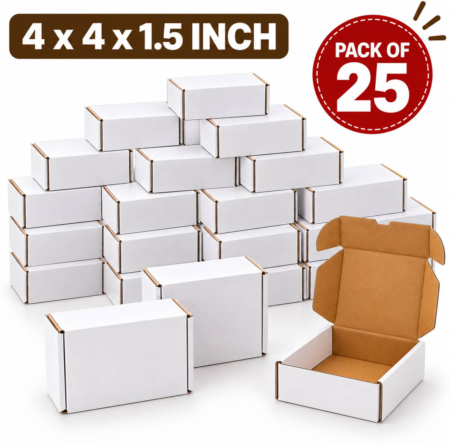 Akash Corrugated Cardboard 3 Ply White Mailer Box 4x4x1.5 Inch for Jewellery|Gifts|E-Commerce Packaging Box