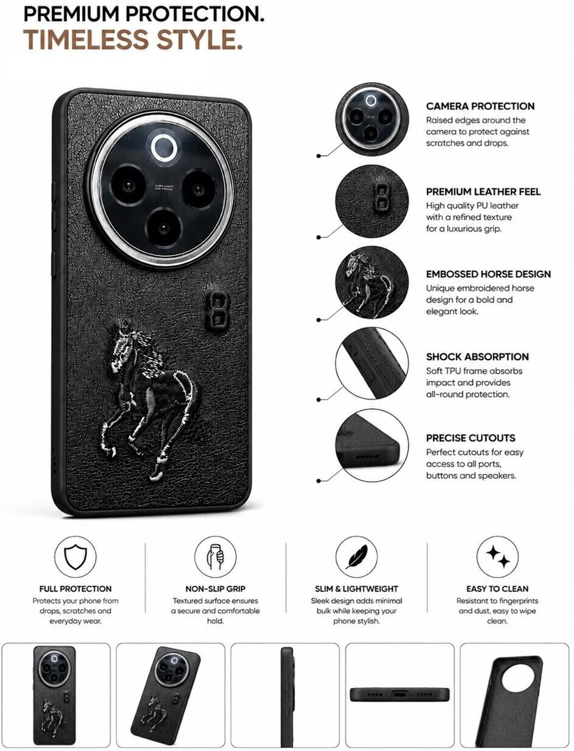 Image of Hoccroxx Back Cover for Redmi 14C 5G, Sleek & Stylish Horse Embroidery, Anti Scratch