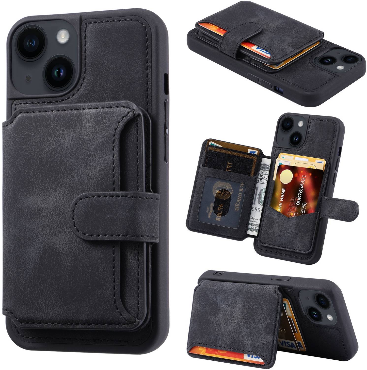PHINIENLAND Cover per iPhone 15 Plus Case PU Pelle Custodia [Kickstand] [Chiusura magnetica] [Slot per Schede], Portafoglio Flip Custodia per iPhone 15 Plus,Neve
