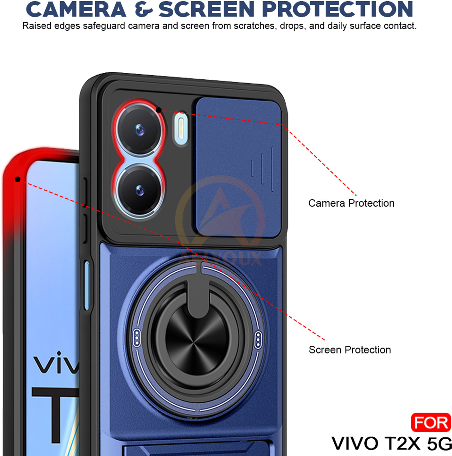 Image of AelVouX Back Cover for Vivo T2X 5G (Blue, Rugged Armor, Polycarbonate, Thermoplastic Polyurethane, Pack of: 1)