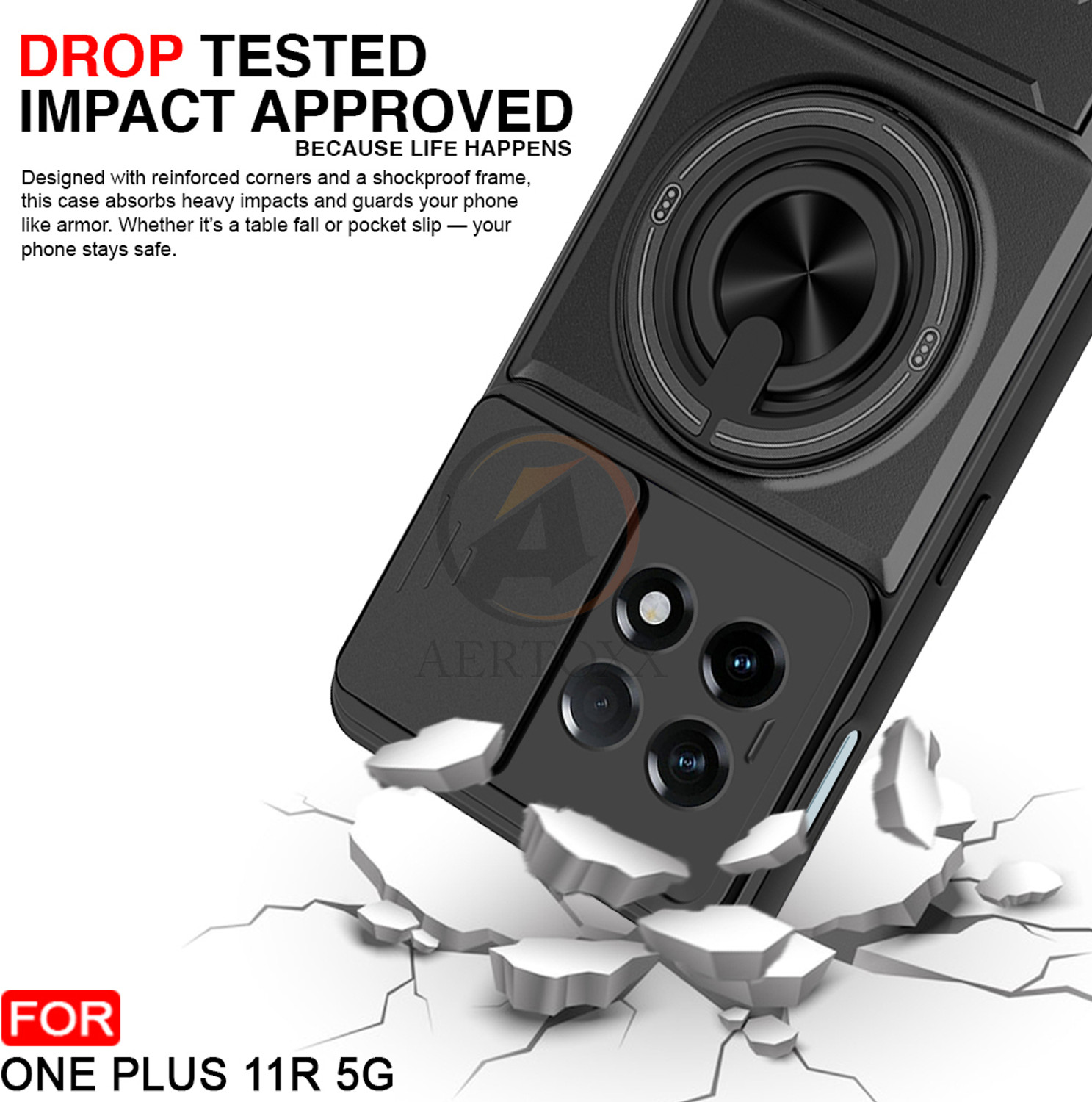 Image of AERTOXX Back Cover for Oneplus 11R 5G (Black, Rugged Armor, Polycarbonate, Thermoplastic Polyurethane, Pack of: 1)