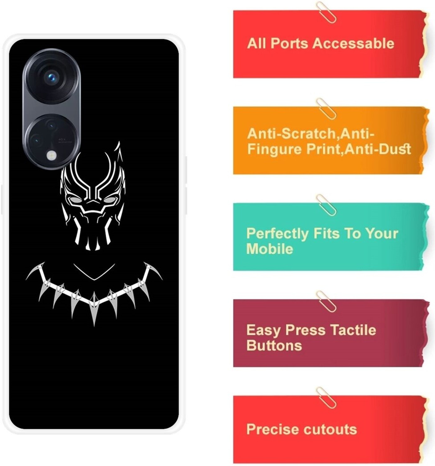 Image of MOBIFLY Back Cover for OPPO Reno8T 5G, Black, Panther, Wakanda, SuperHero, 87