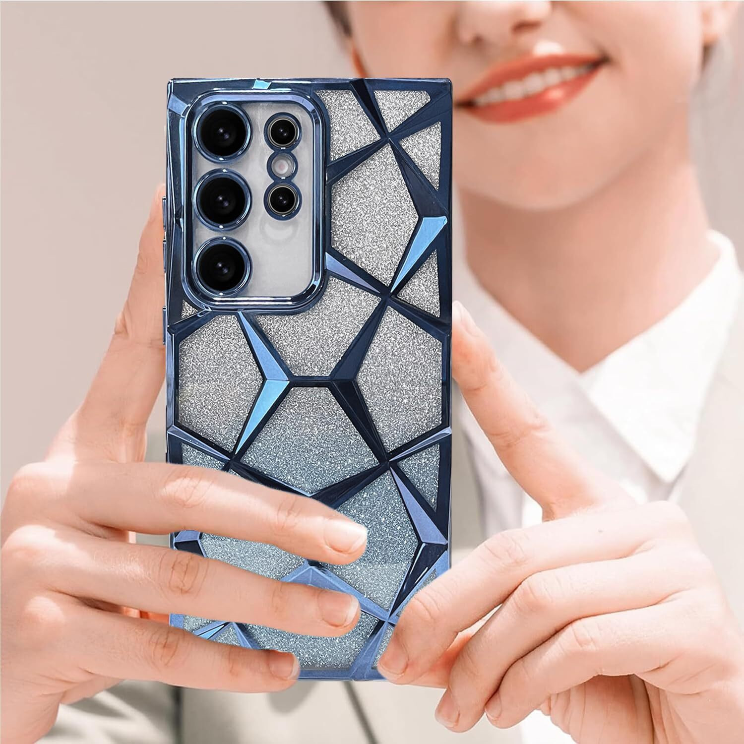 Image of VONZEE Back Cover for Samsung S24 Ultra, Gradient Glitter Luxury Geometric 3D Cube, Diamond Bling Shiny
