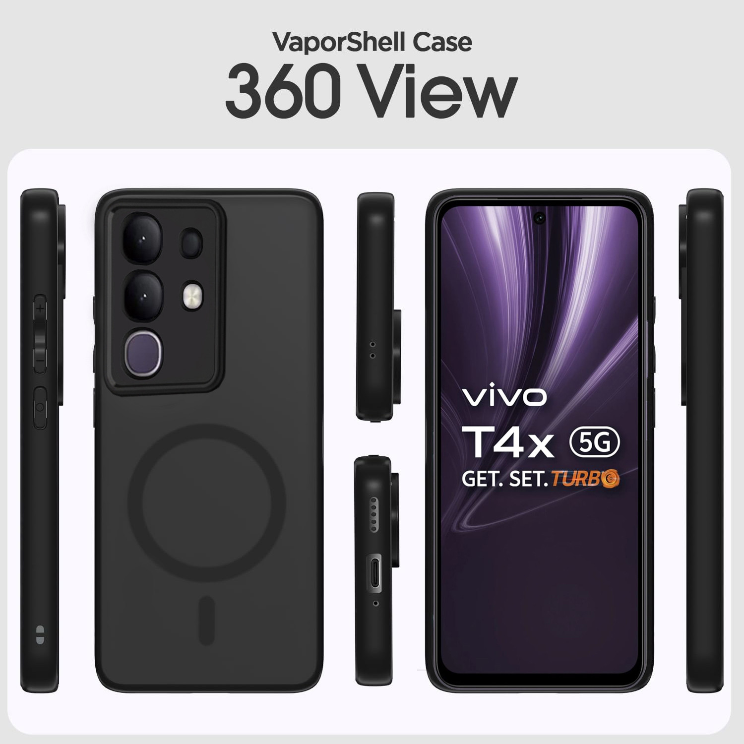 Image of VAPRIF Back Cover for vivo T4x 5G, MagSafe Hybrid Matte Case | Translucent Smoke | Magnetic Shockproof Hard (Black, Matte Finish, Plastic, Silicon, Pack of: 1)