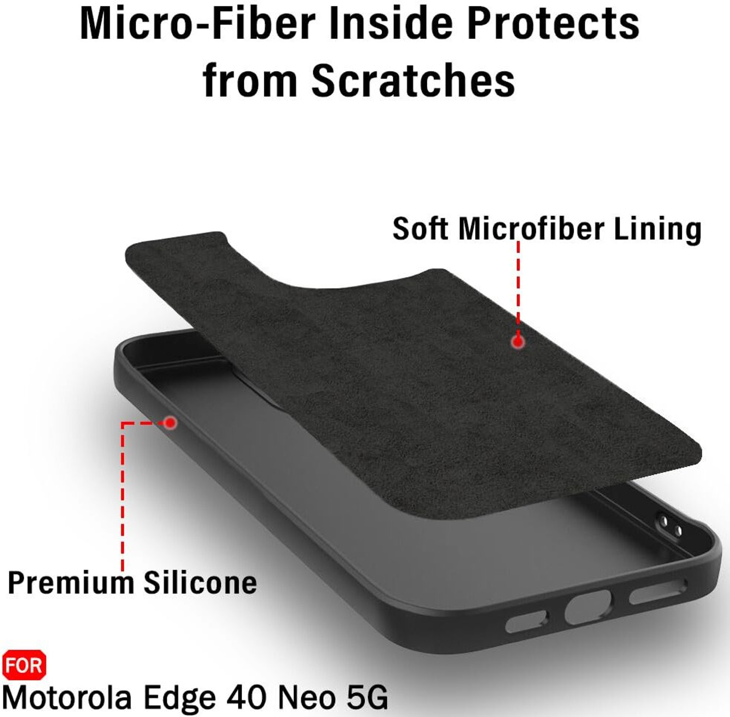 Image of Teleform Back Cover for Motorola Moto Edge 40 Neo 5G soft silicon cover with inside cloth(Black)