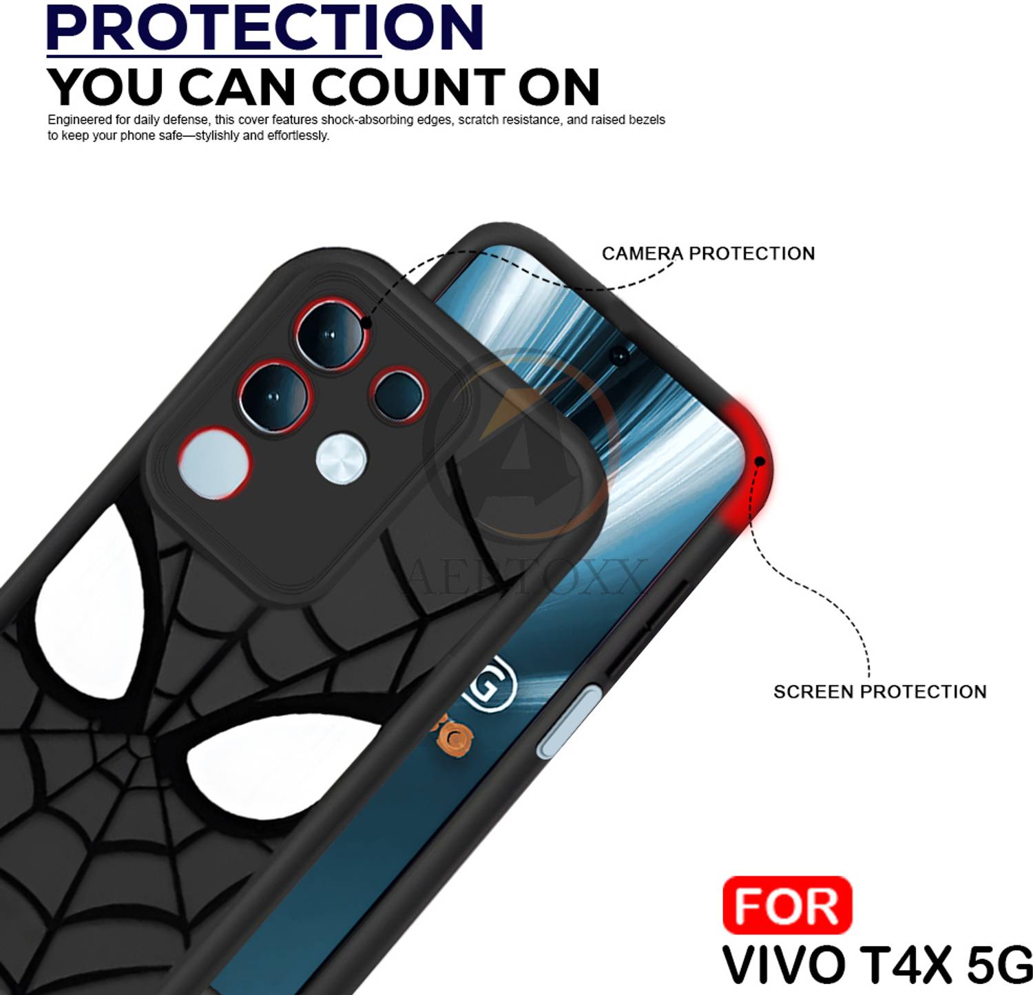 AERTOXX Back Cover for vivo T4x 5G Black - Image 3