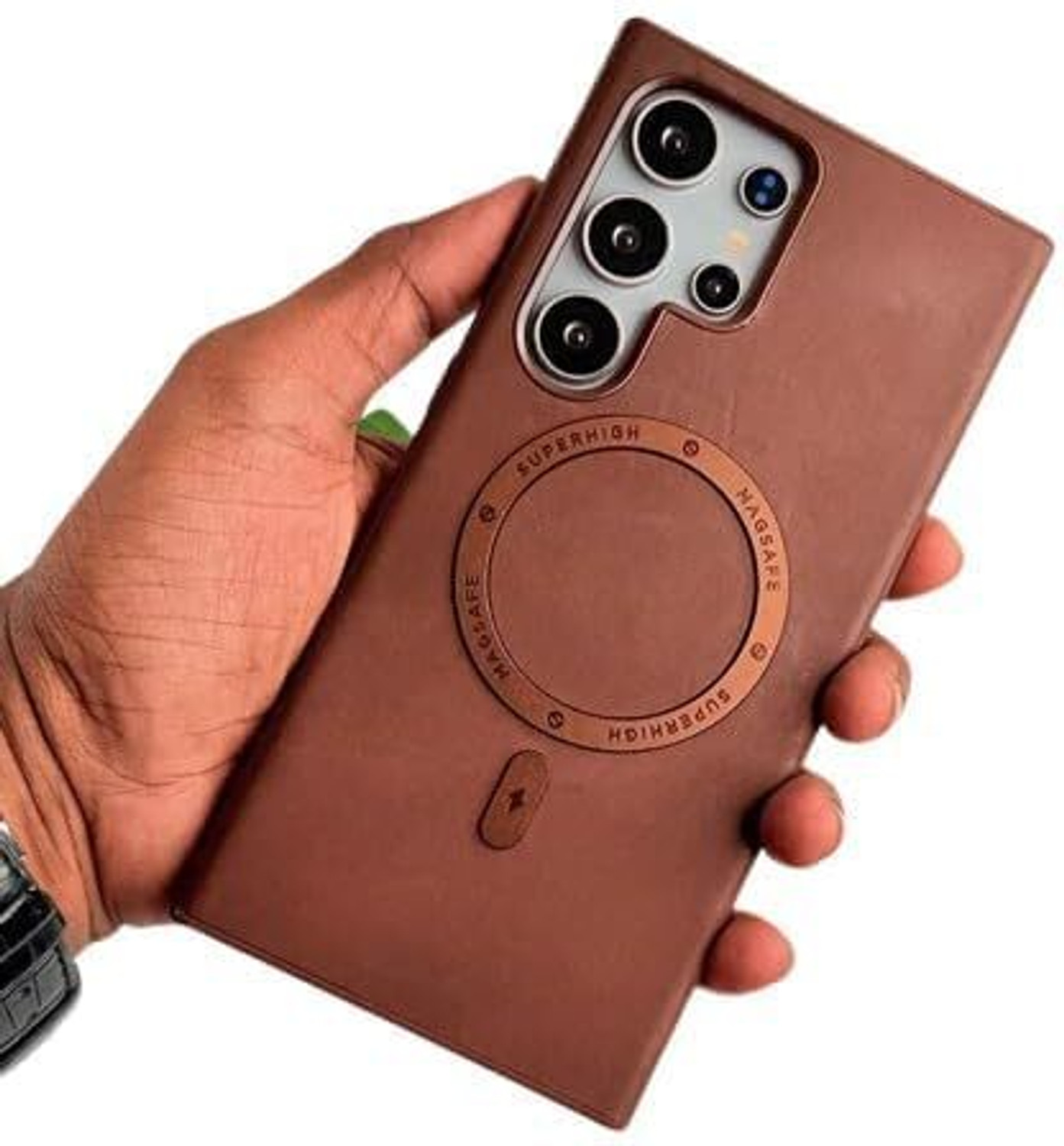 Image of VURIOZZ Back Cover for Samsung Galaxy S24 Ultra Tronzo Premium PU Leather Metel Magsafe Ring Case