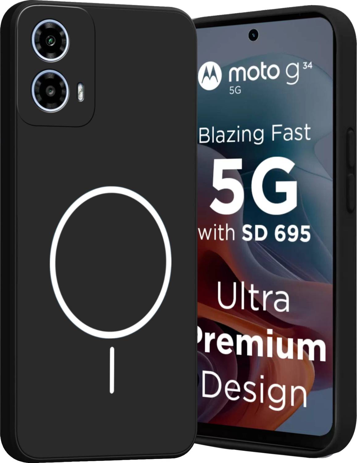 Ascensify Back Cover for Motorola Moto G34 5G Soft Silicone, Flexible, Slim Case with Printed Ring Design