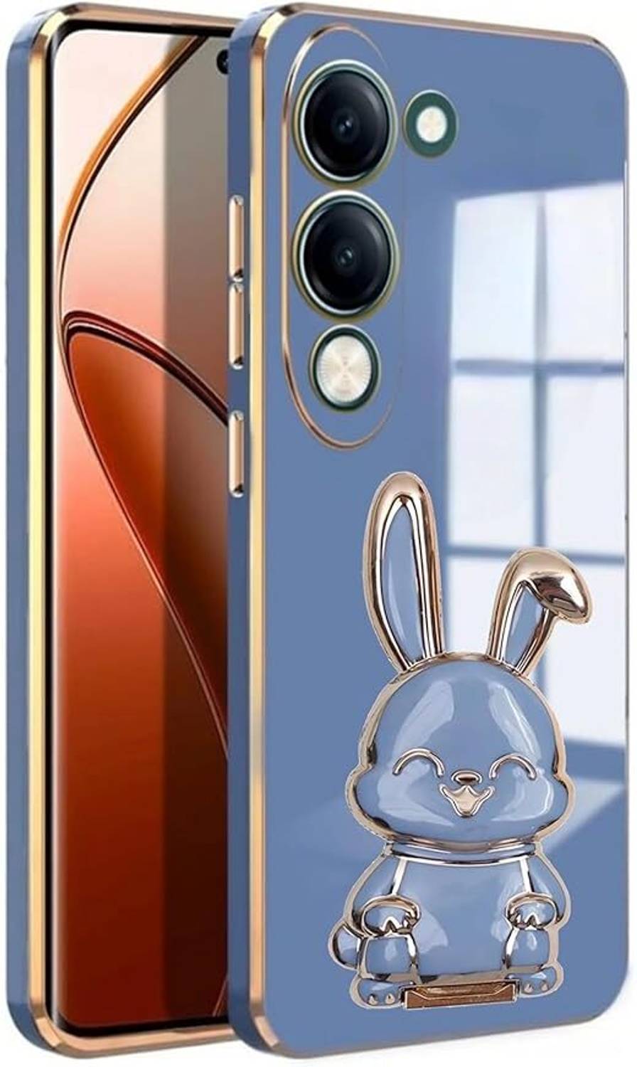 A3sprime Back Cover for vivo Y19 5G with Cute 3D Cartoon Shaped Folding Mobile Stand Holder