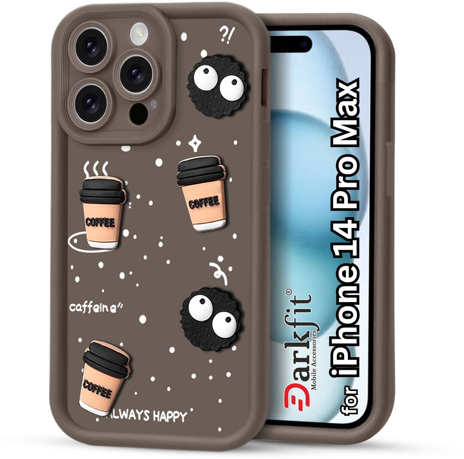 DARKFIT Back Cover for Apple iPhone 14 Pro Max, 3D Coffee Design