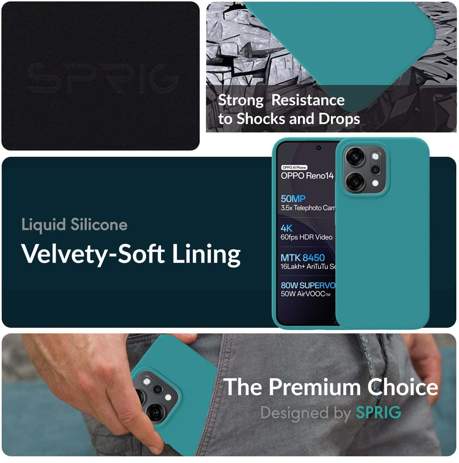 Image of Sprig Back Cover for OPPO Reno 14 Pro, OPPO RENO 14 PRO, oppo reno 14 pro (Blue, Microfiber Lining, Silicon, Pack of: 1)