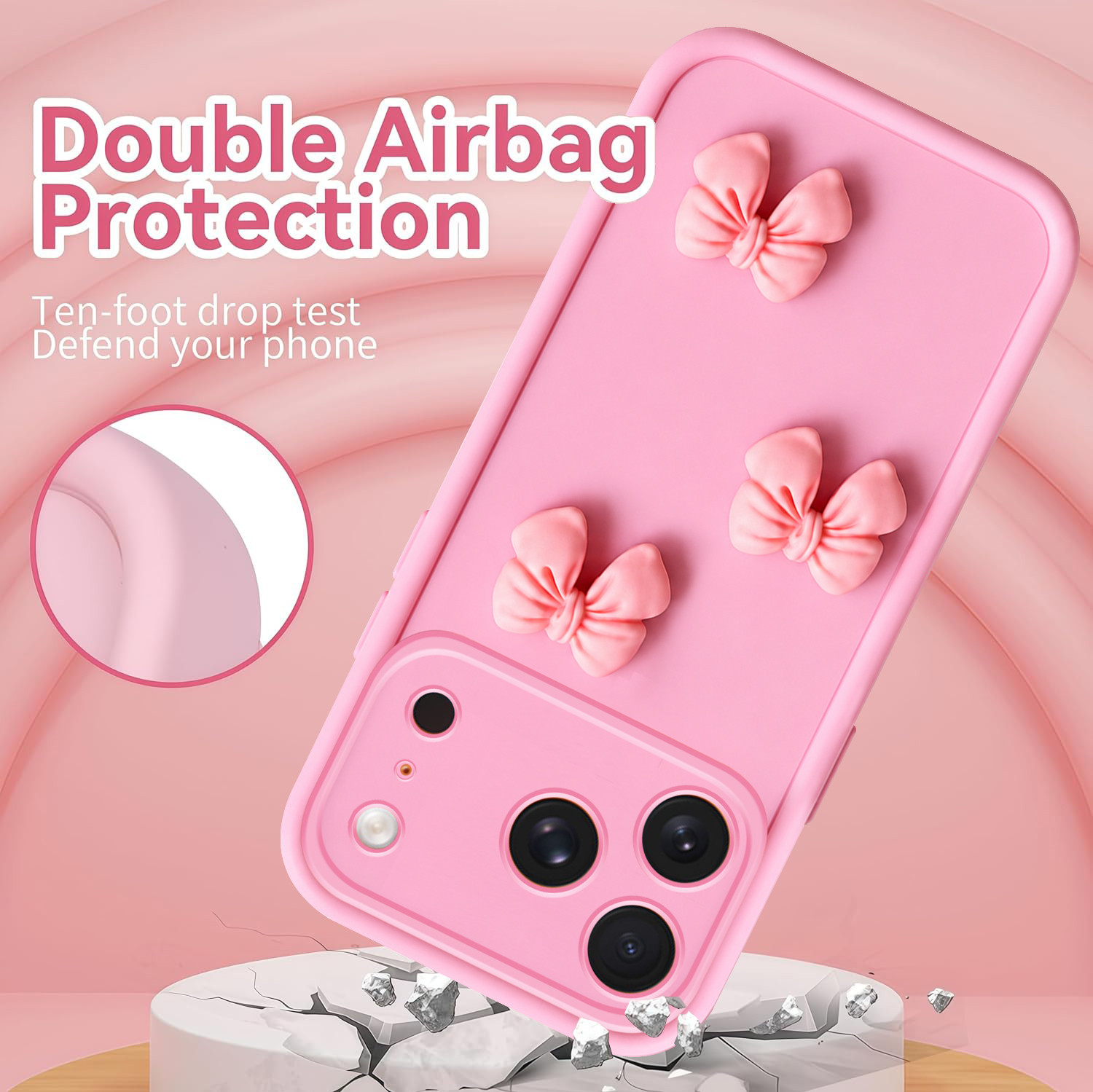 Image of MagicTrap Back Cover for Apple iPhone 17 Pro Cute 3D Bow Design Camera Protection Lightweight Slim Cover for Girls