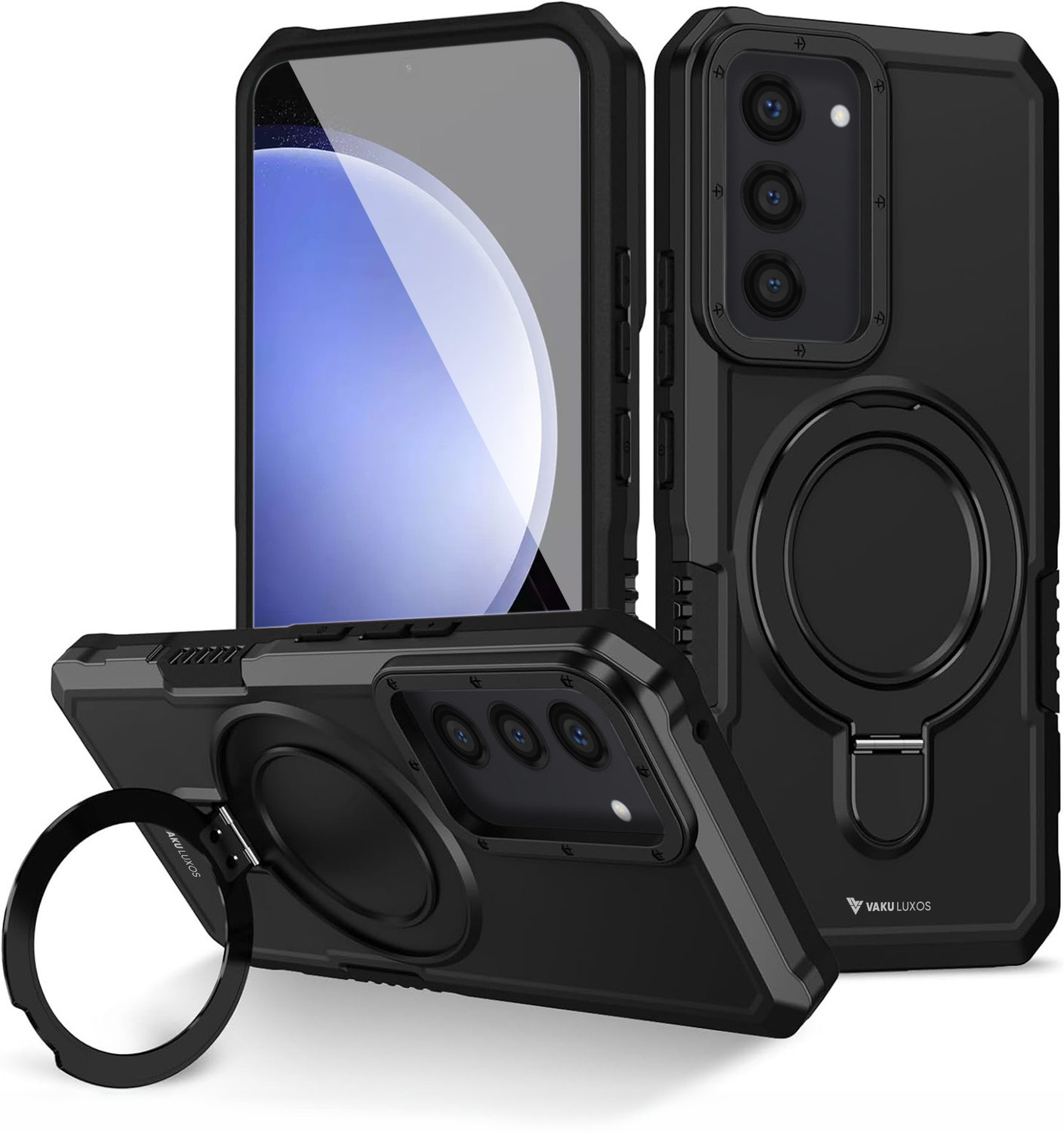 Image of Vaku Luxos Back Cover for Samsung Galaxy S23, Astor Military Grade Case with Rotable Ring Kickstand TPU Cover