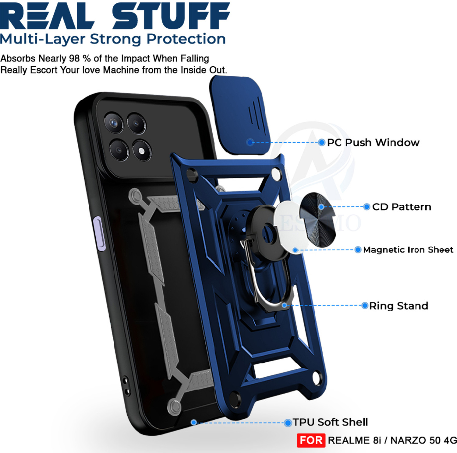 Image of AESTMO Back Cover for Realme 8i, Realme Narzo 50 4G