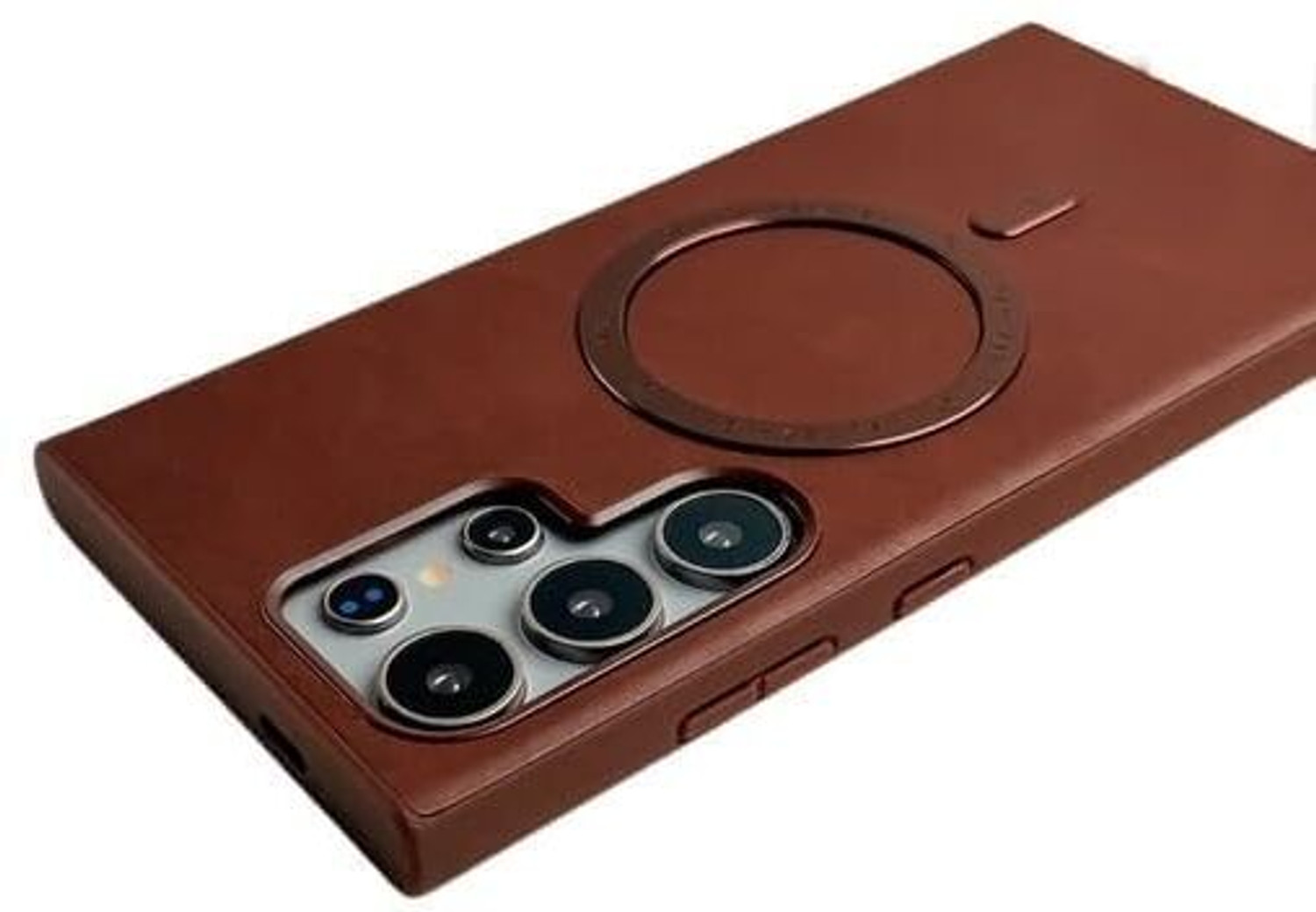 Image of VURIOZZ Back Cover for Samsung Galaxy S24 Ultra Tronzo Premium PU Leather Metel Magsafe Ring Case