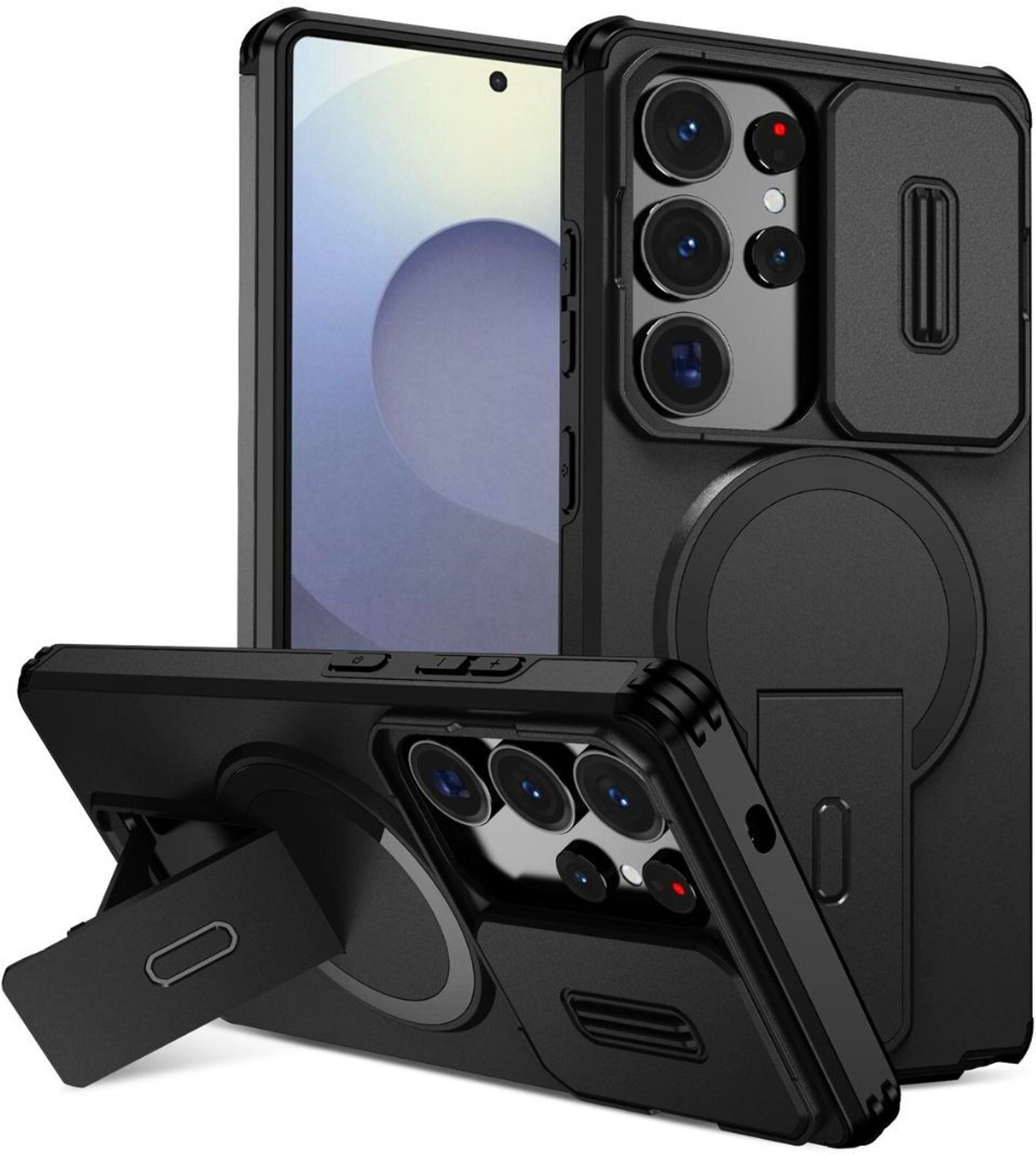 Image of ShieldTech Back Cover for Samsung Galaxy S25 Ultra 5G, Stand Shockproof Magsafe (Black, Magsafe, Polycarbonate, Thermoplastic Polyurethane, Pack of: 1)