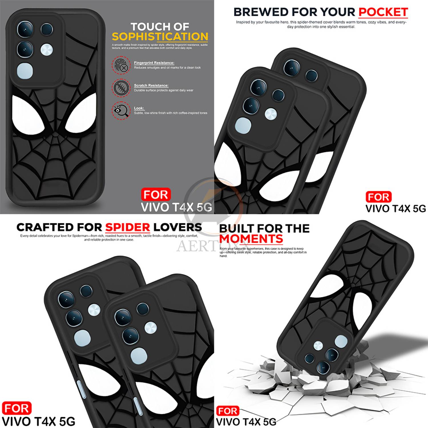 AERTOXX Back Cover for vivo T4x 5G Black - Image 5