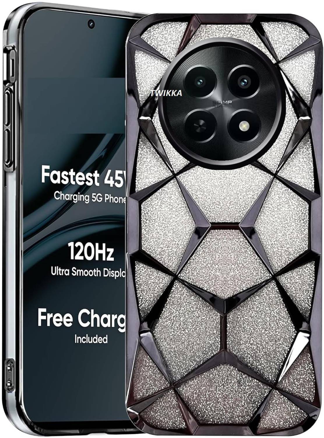 AMEYAA Back Cover for Oppo F29 Pro 5G Luxury Electroplated Geometric 3D Cube Diamond Bling Shiny Soft Cover