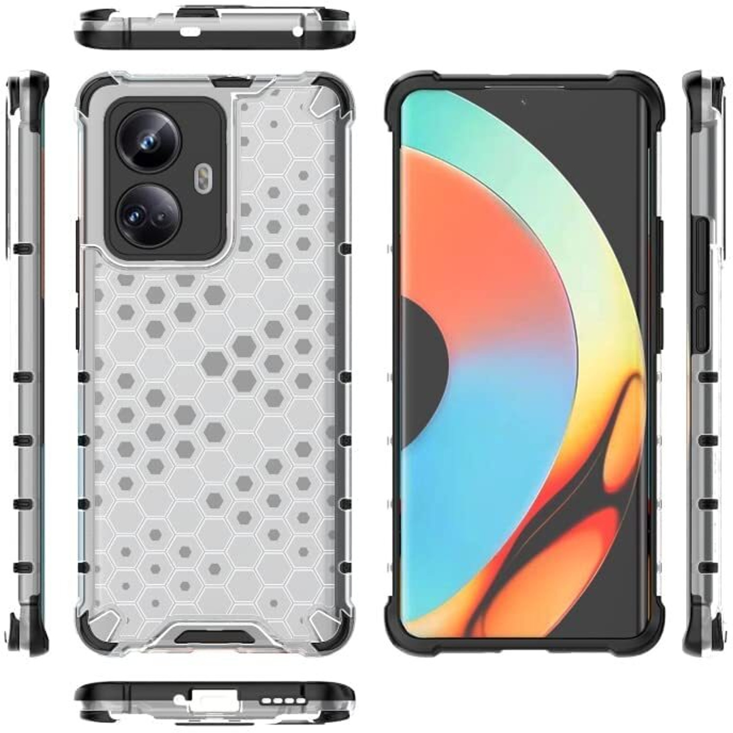 Image of COVERLINE Back Cover for Realme 10 Pro Plus Shockproof Armor Honey Comb PC TPU Protective Phone Case
