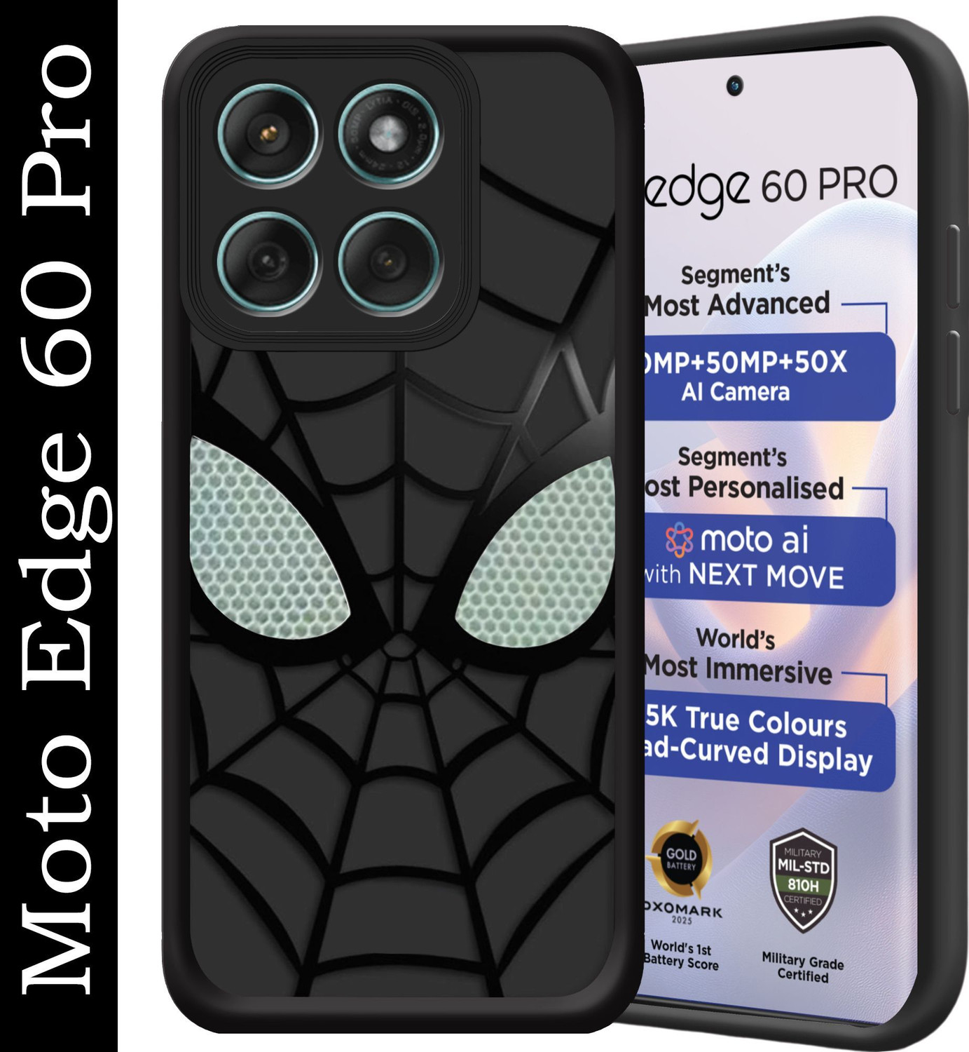 Image of CASETASTIC Back Cover for Motorola Moto Edge 60 Pro 5G (Black, Shock Proof, Silicon, Pack of: 1)