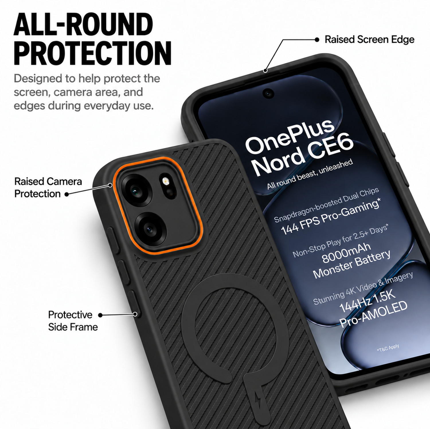 Image of ArmourPro Back Cover for OnePlus Nord CE 6 5G, Nord CE 6, Black Carbon Fiber Magsafe Case