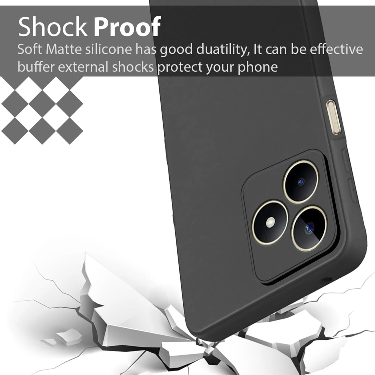 Image of O2MG Back Cover for realme C51 (Black, Shock Proof, Pack of: 1)