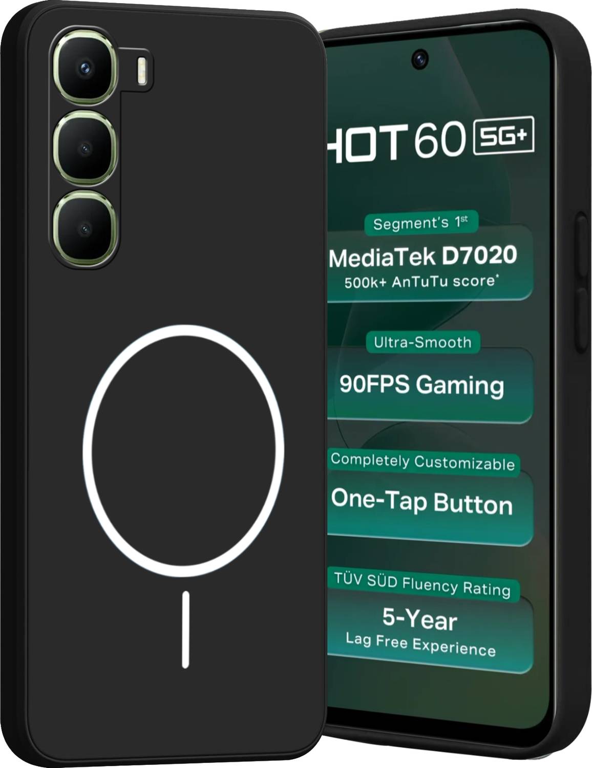 Ascensify Back Cover for Infinix Hot 60 5G Soft Silicone, Flexible, Slim Case with Printed Ring Design