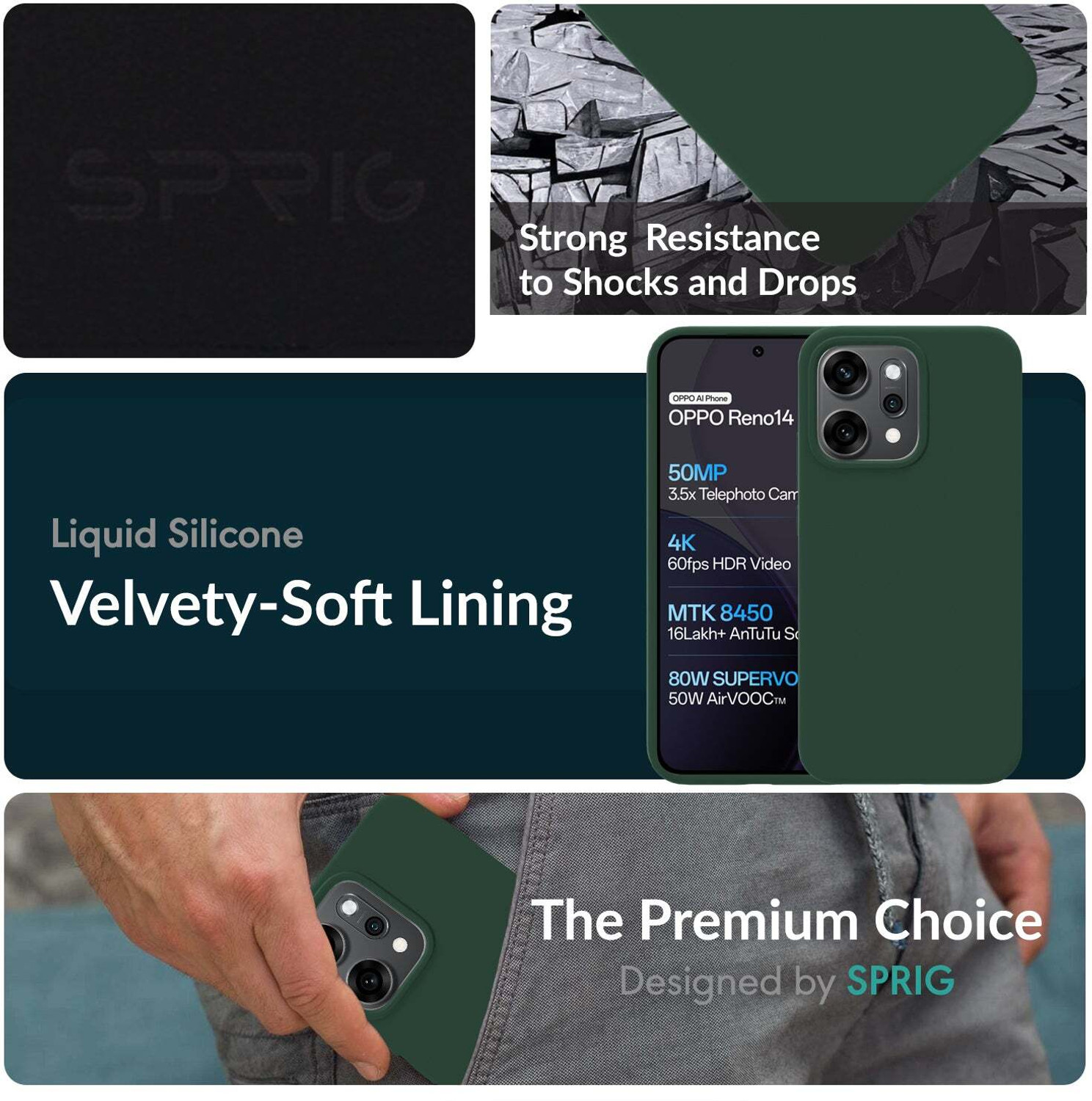 Image of Sprig Back Cover for OPPO Reno 14, OPPO RENO 14, oppo reno 14 (Green, Microfiber Lining, Silicon, Pack of: 1)