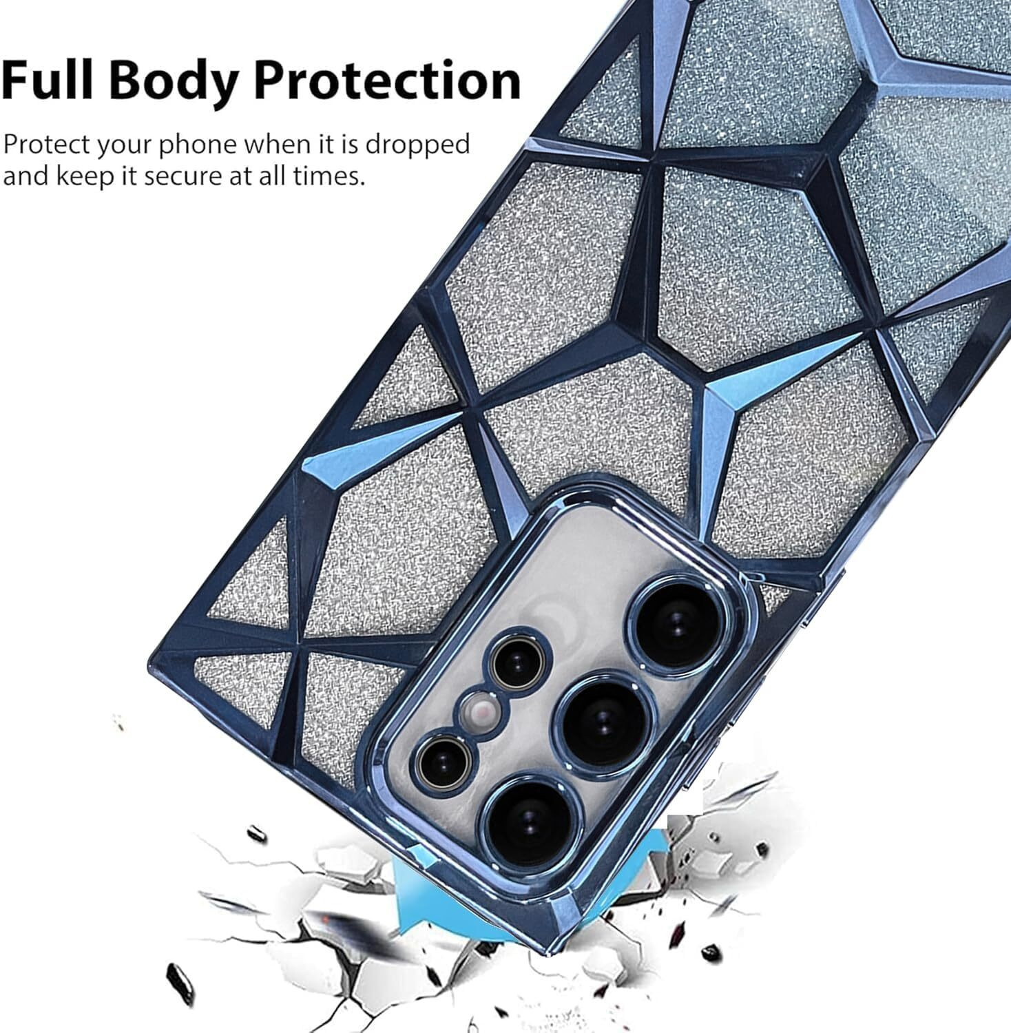 Image of VONZEE Back Cover for Samsung S24 Ultra, Gradient Glitter Luxury Geometric 3D Cube, Diamond Bling Shiny