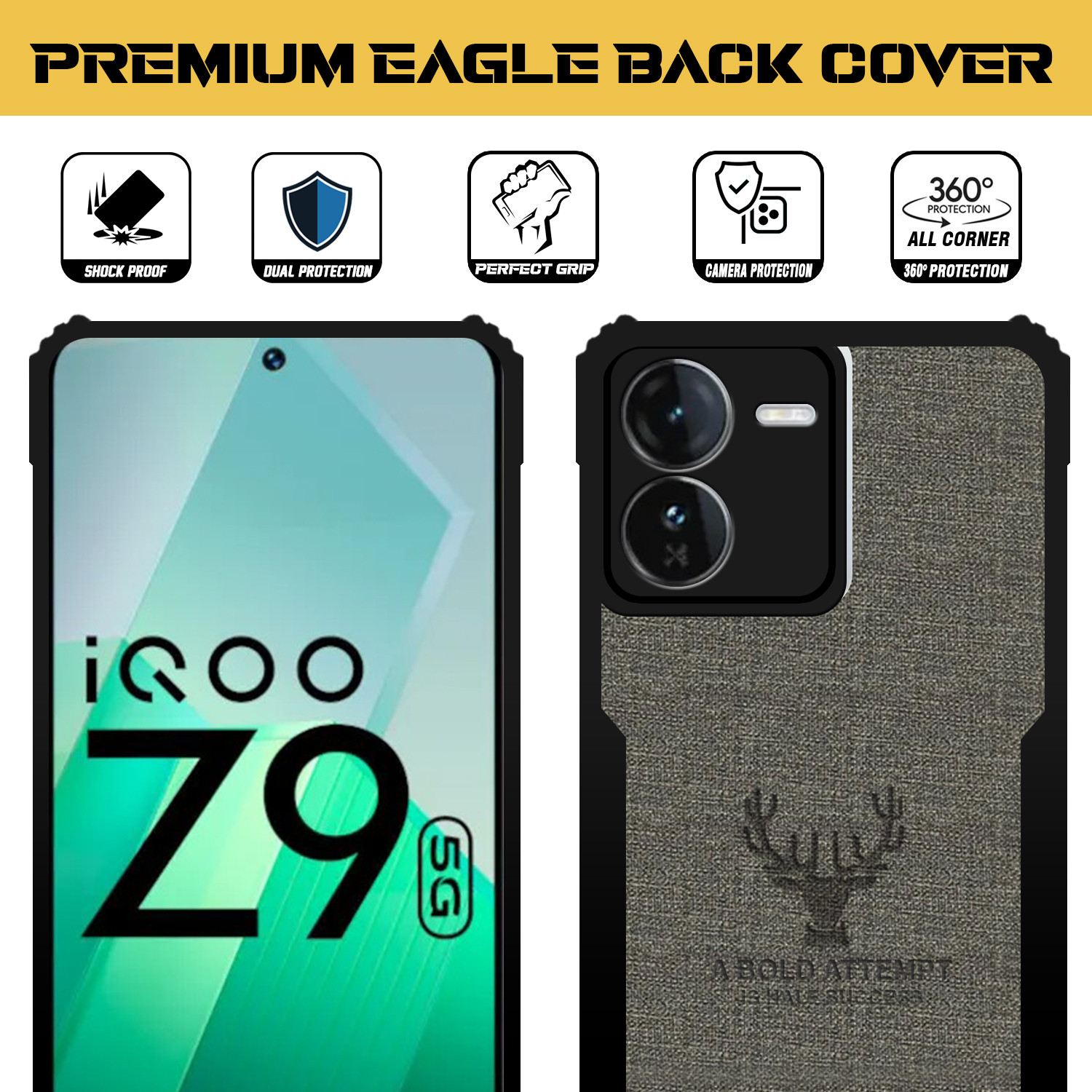 Image of Roxel Back Cover for IQOO Z9 5G |Vegan PU Leather |Deer Case| Camera Lens Protection