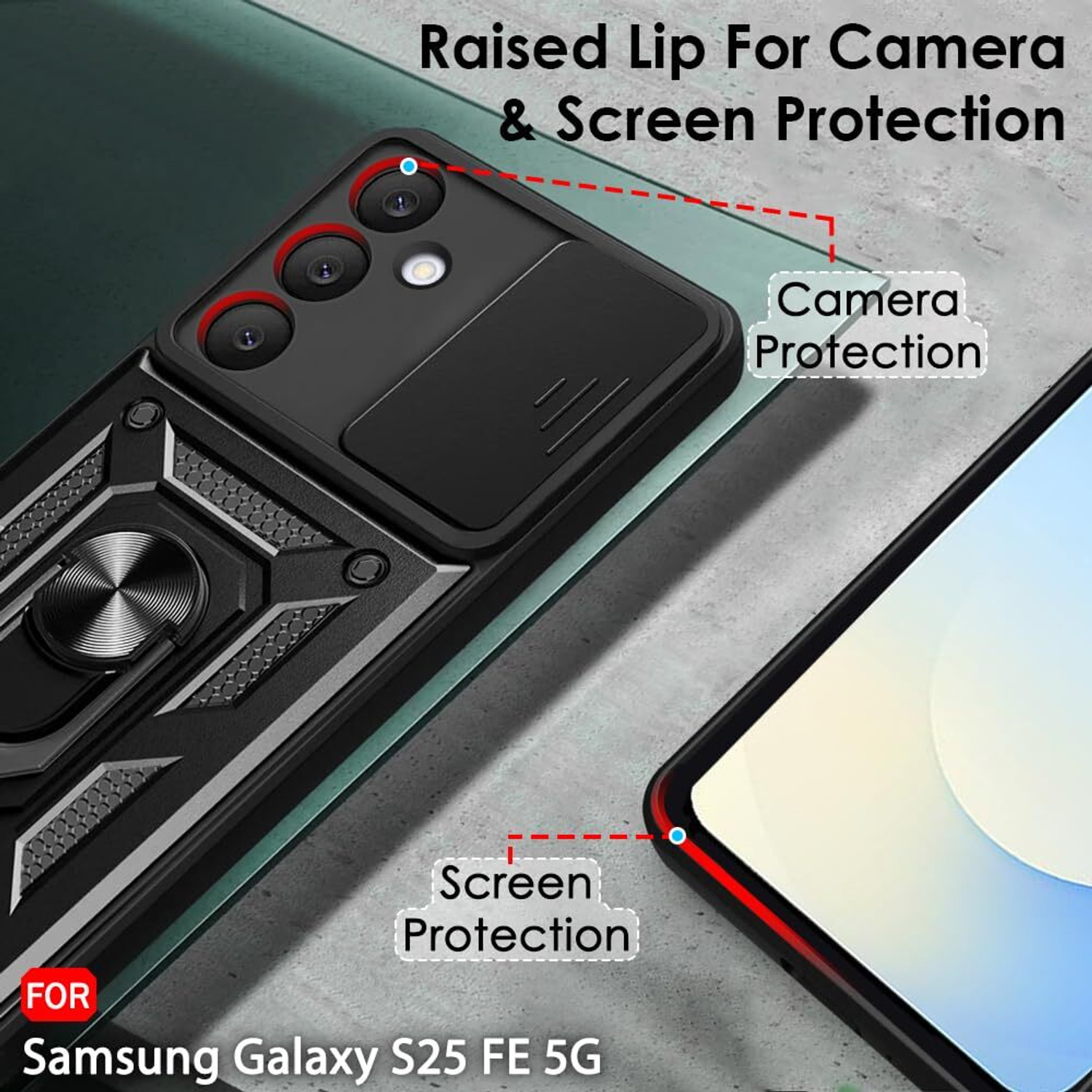 Image of Gizzo India Back Cover for Samsung Galaxy S25 FE 5G (Black, Rugged Armor, Thermoplastic Polyurethane, Pack of: 1)