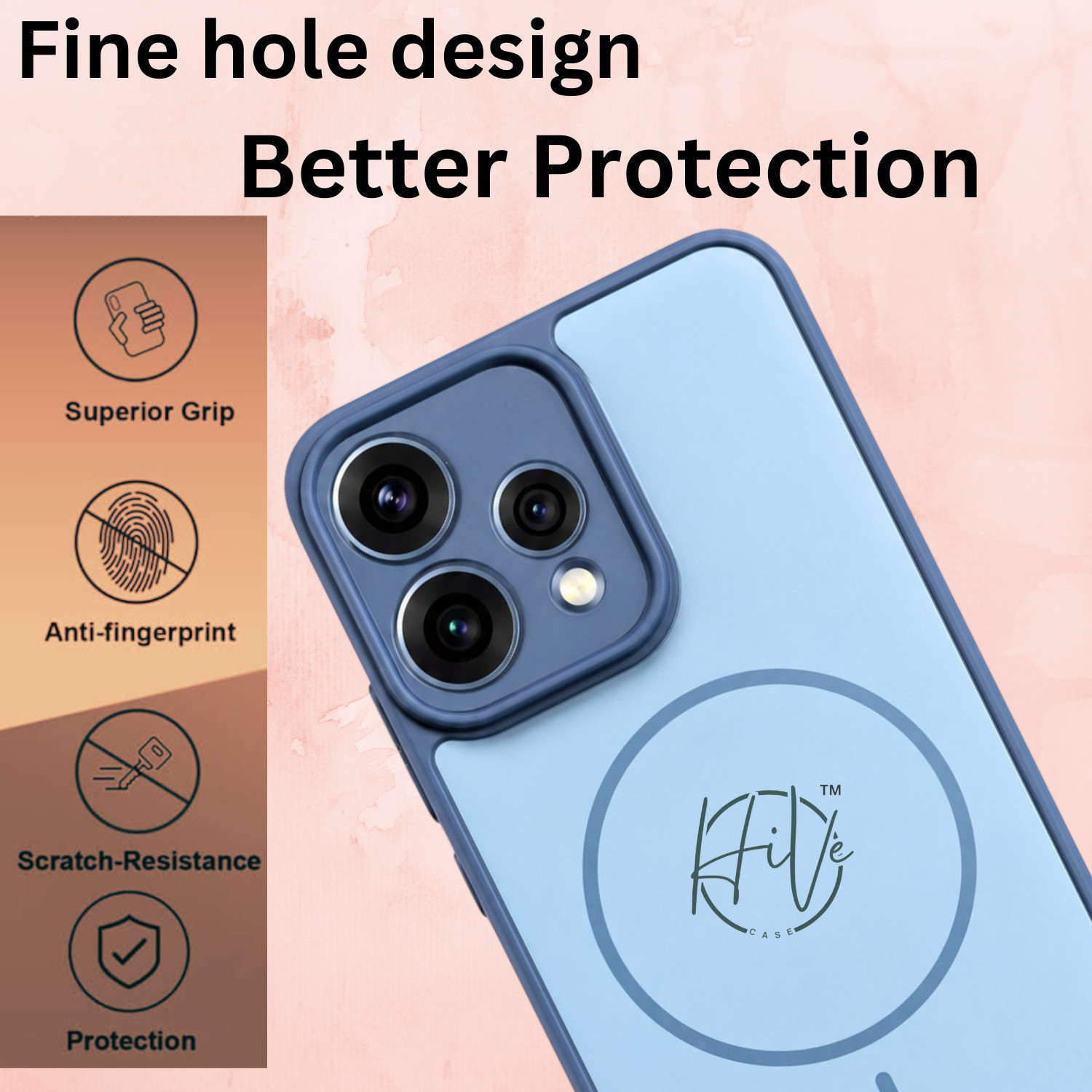 Image of Hive Back Cover for Oppo Reno 15 5G (Blue, Grip Case, Silicon, Pack of: 1)