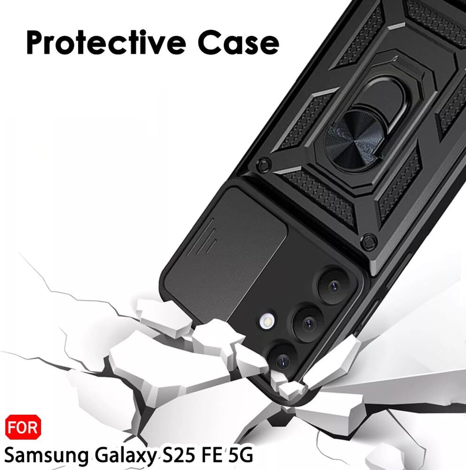 Image of Gizzo India Back Cover for Samsung Galaxy S25 FE 5G (Black, Rugged Armor, Thermoplastic Polyurethane, Pack of: 1)