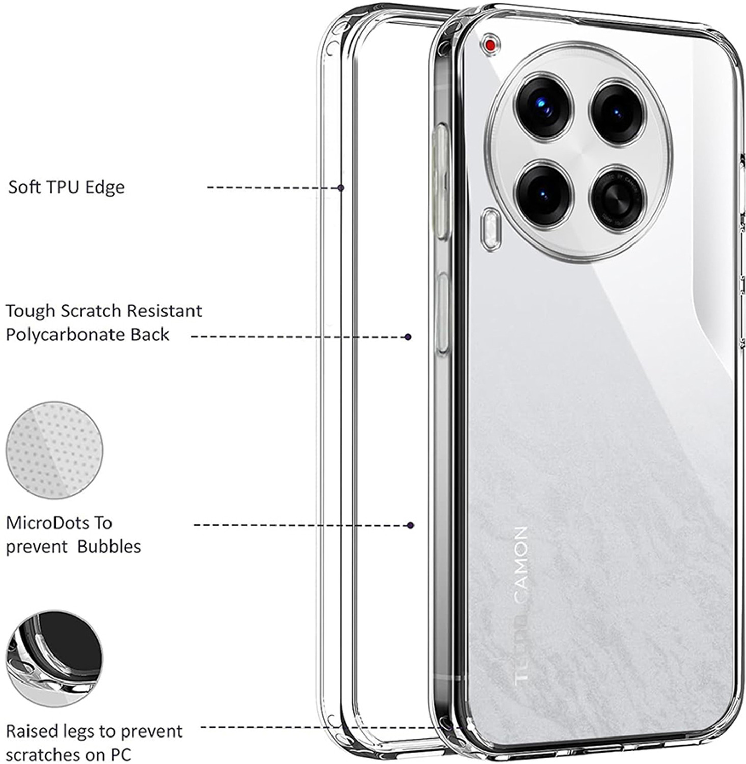 Image of Casotec Back Cover for Tecno Camon 30 5G (Transparent, Silicon, Pack of: 1)