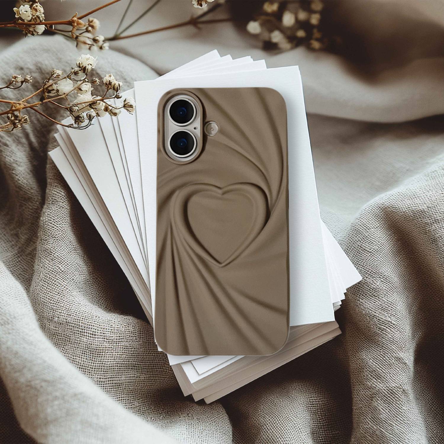 bafaon Back Cover for Apple iPhone 16 Stylish 3D Heart Embossed Back Cover | Soft Silicone Case