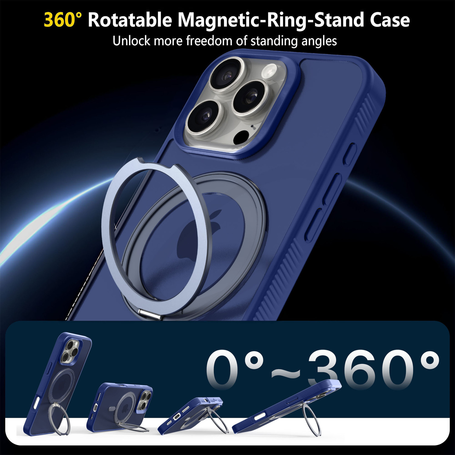 Image of eller sante Back Cover for Apple iPhone 16 Pro, Astros Magpro With Magnetic Ring Metal Kickstand MagSafe Compatible