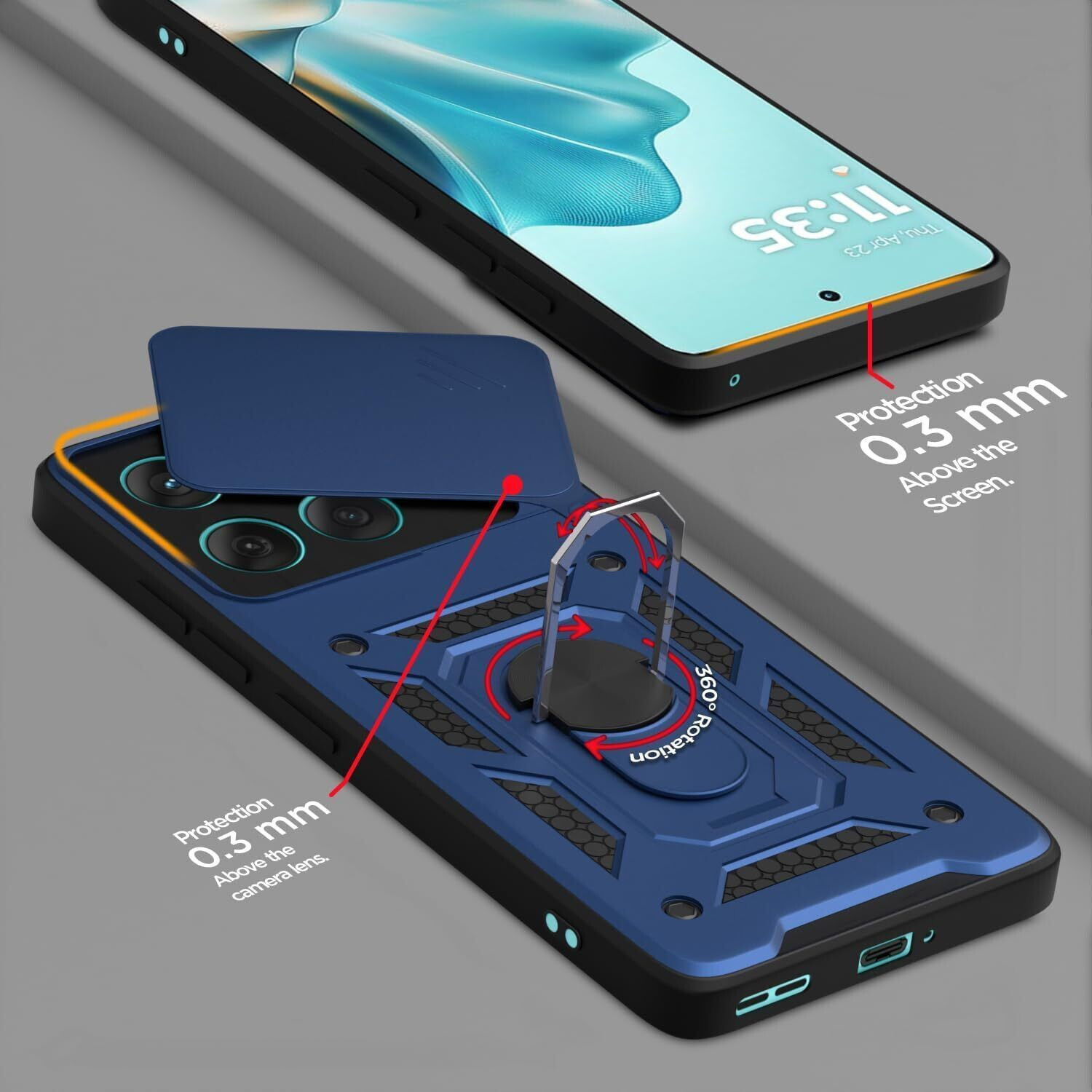 Image of AIBEX Back Cover for Motorola Edge 60 Pro 5G|D10 Tough Armor|Sliding Camera Shield|Ring Holder|Kickstand