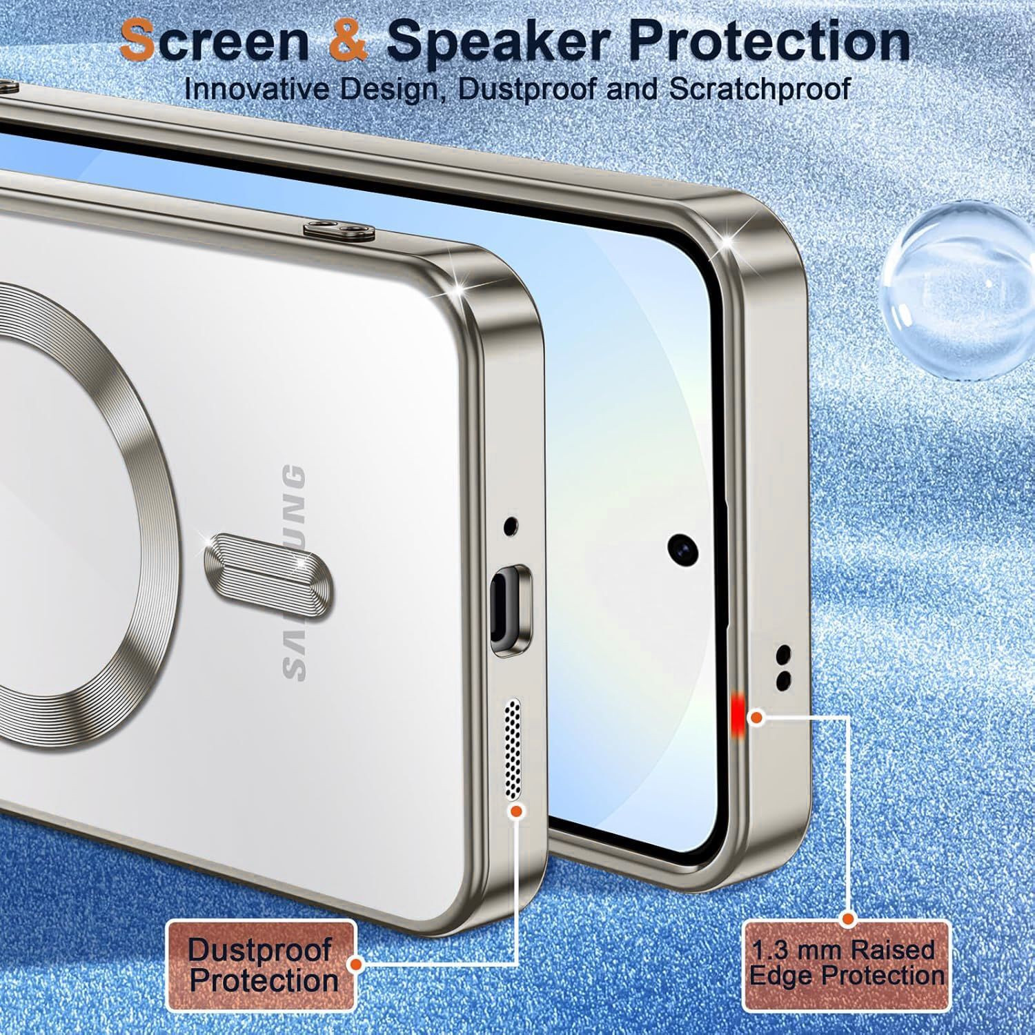 Image of VONZEE Back Cover for Samsung Galaxy S24FE Magnetic Built-in Camera Lens Protector, Electroplated Clear Case