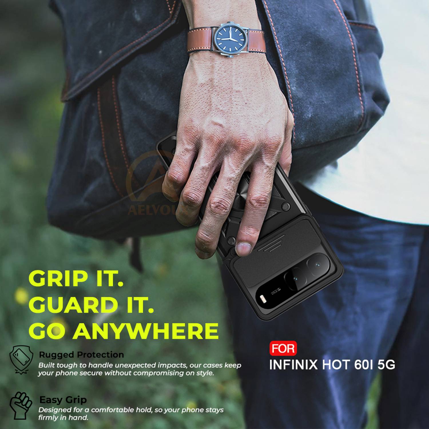 AelVouX Back Cover for Infinix Hot 60i Black - Image 4