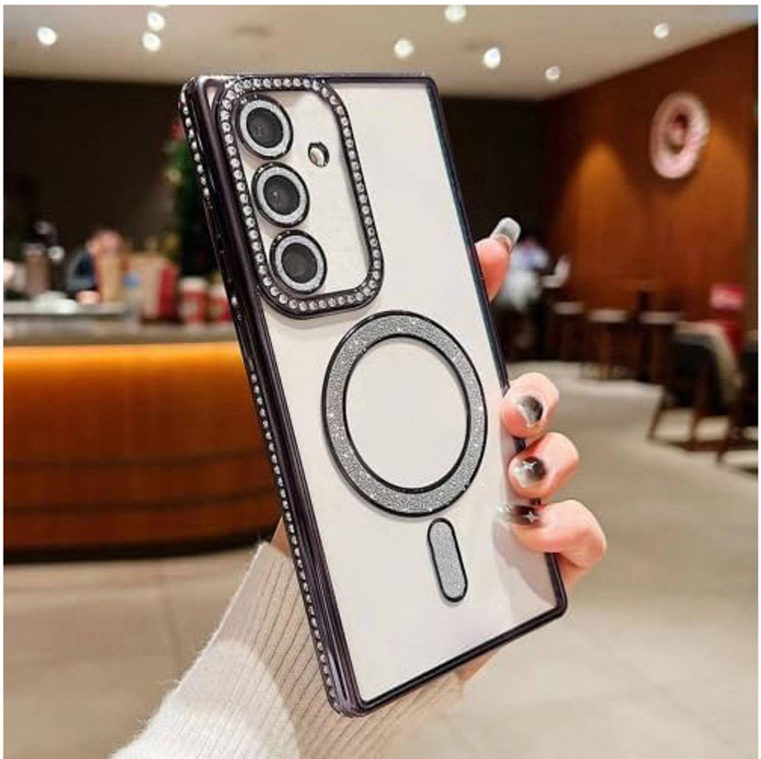 AMEYAA Back Cover for Samsung Galaxy A17 Magsafe Glitter Diamond Camera Protector,Luxury Plated